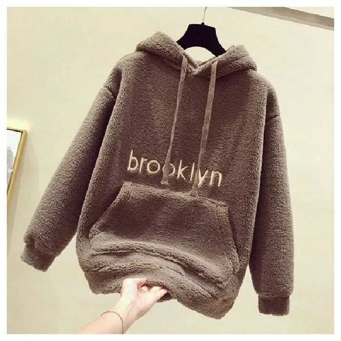 Student Loose Plus Fleece Hooded Sweater hoodie