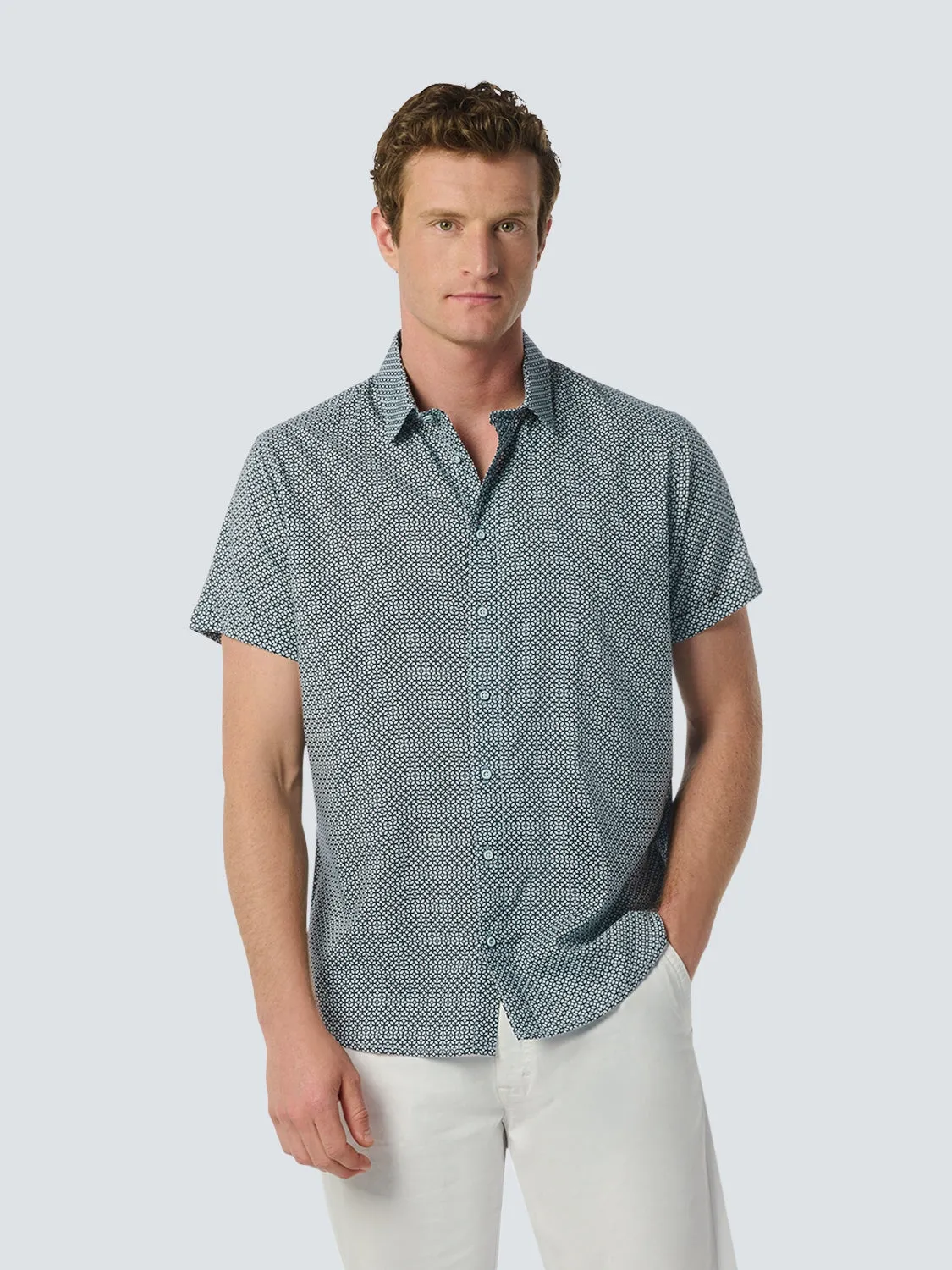 Stylish Shirt with All-Over Pattern and Short Sleeves | Sky