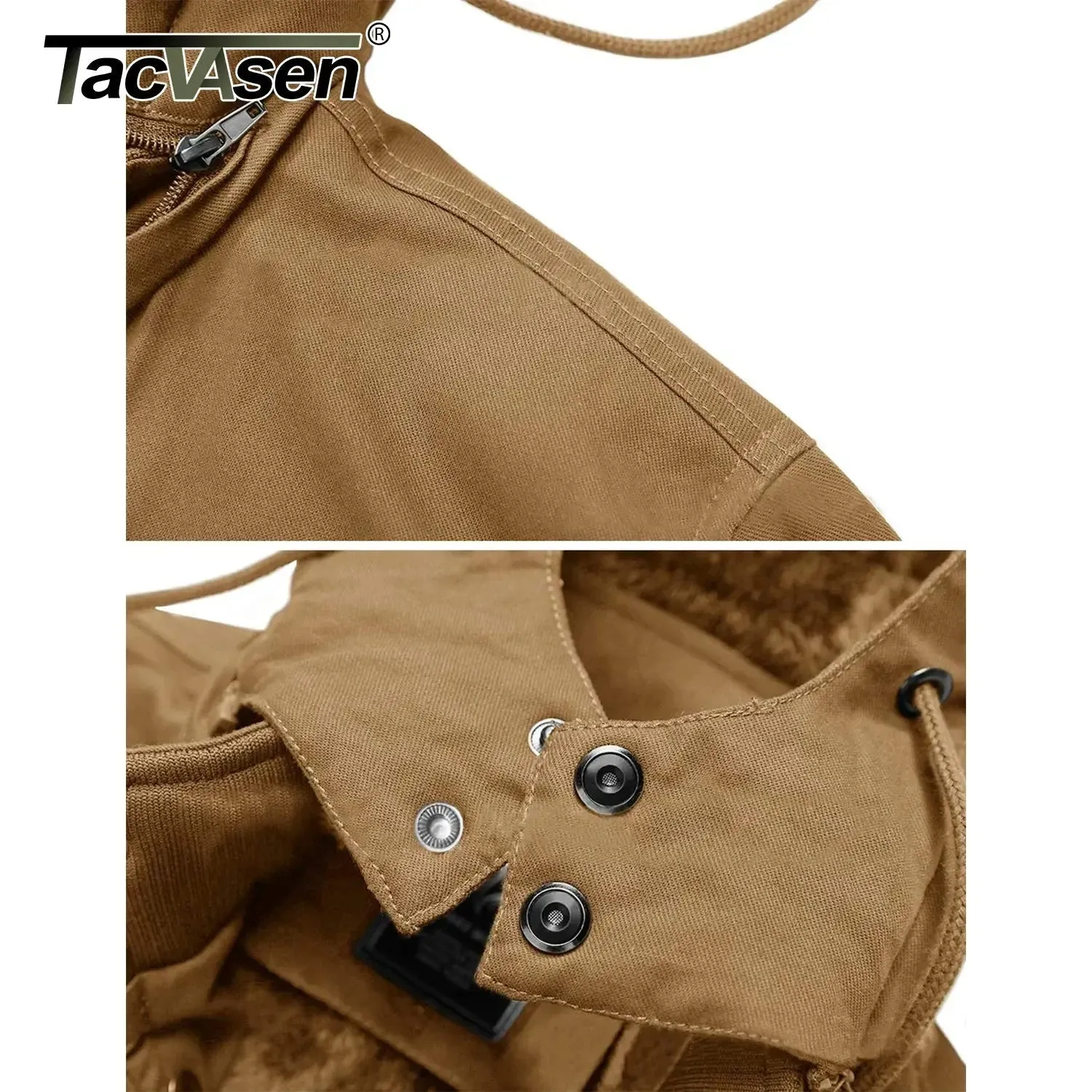 TACVASEN Thicken Fleece Lined Coats Men's Hiking Hooded Jacket Winter Warm Coat Outdoor Cargo Outwear Windbreaker Parka Man