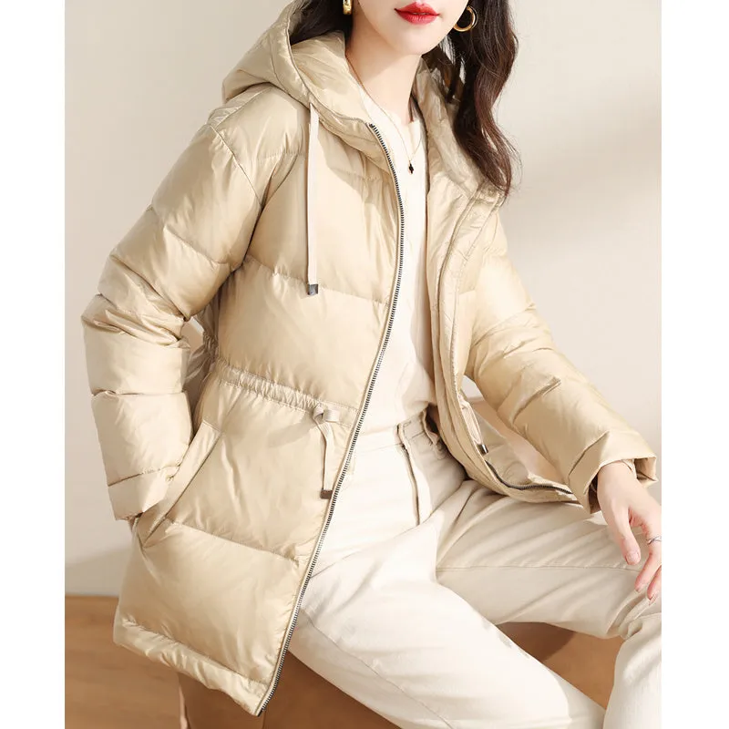 Thickened Shiny Down Women Mid-length Hooded Bread Warm Jacket Trend