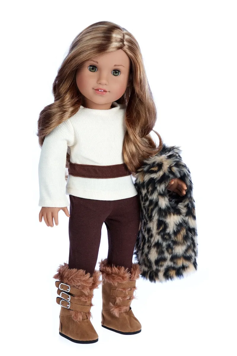 Wild Cat - Clothes for 18 inch Doll - Faux Fur Vest and Boots, Chocolate Pants and Ivory Blouse